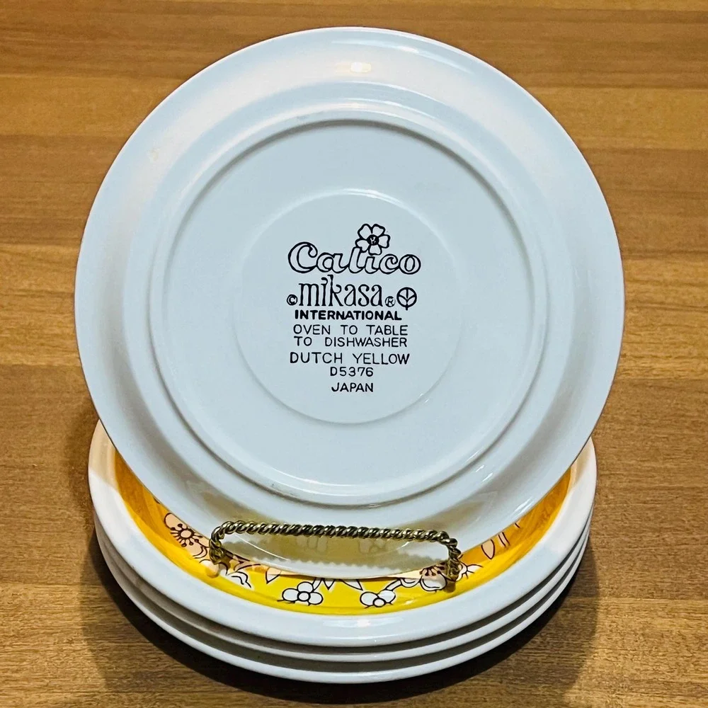 Vintage Mikasa Calico Dutch Yellow Tea Saucers set of 4 D5376 Made in Japan